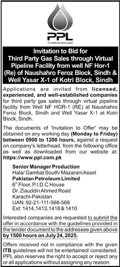 PPL Sindh Tender Notice